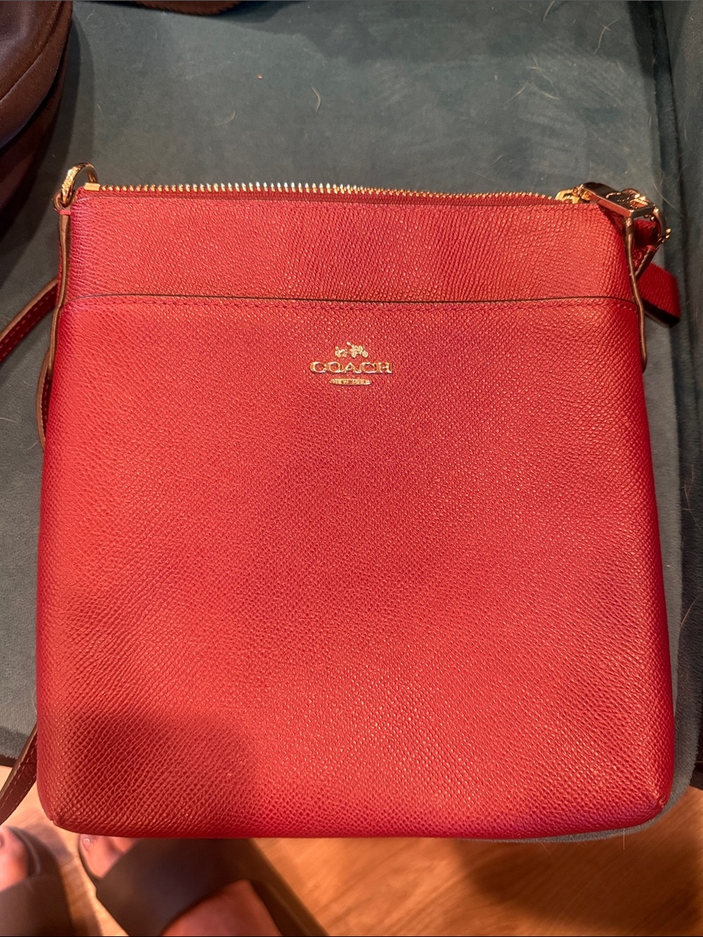 Coach Red Pebbled Leather Crossbody with Gold Accents